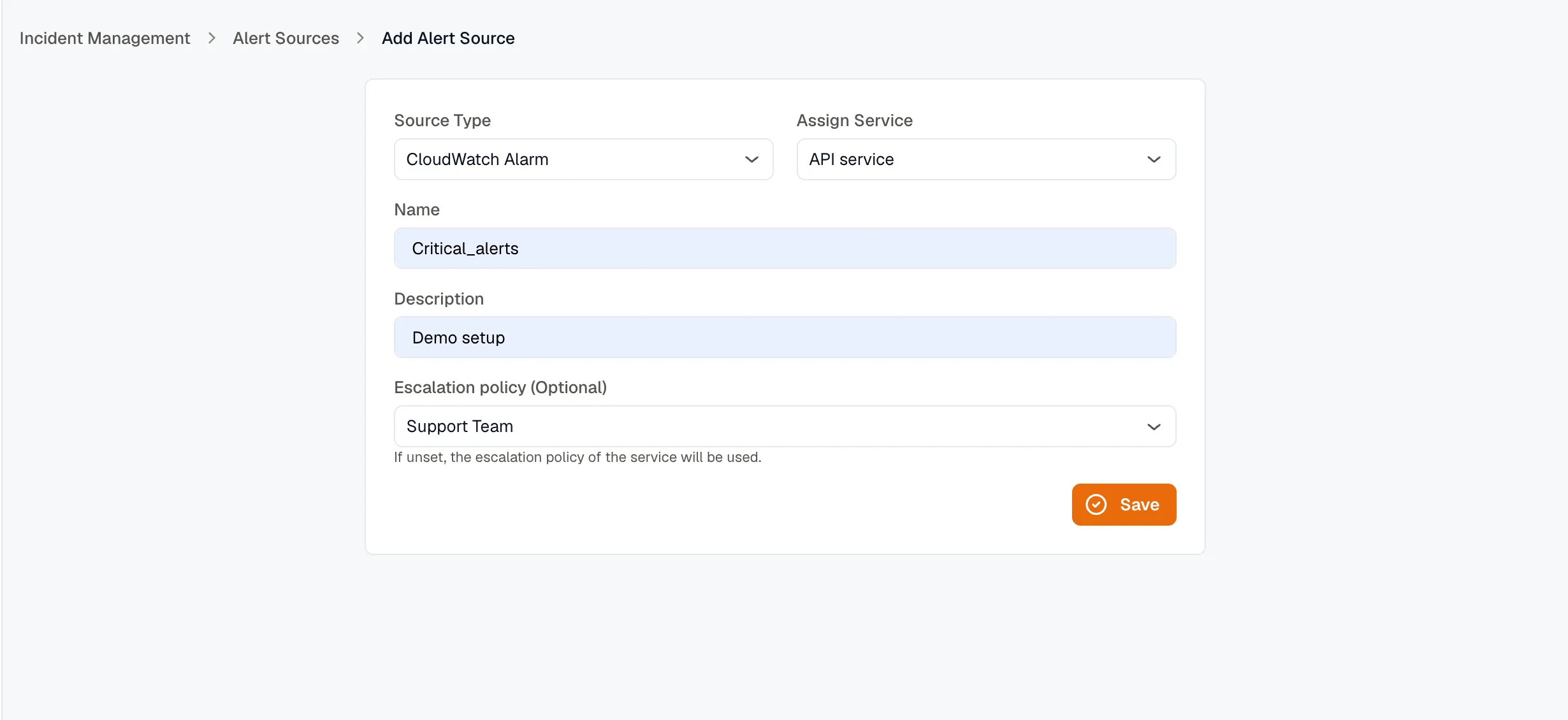 Alert source type selector