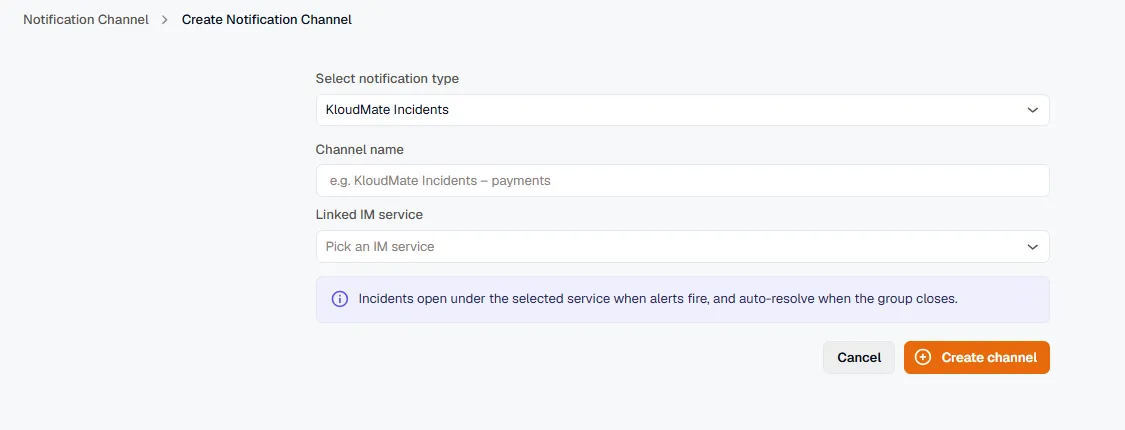 Create KloudMate Incidents channel