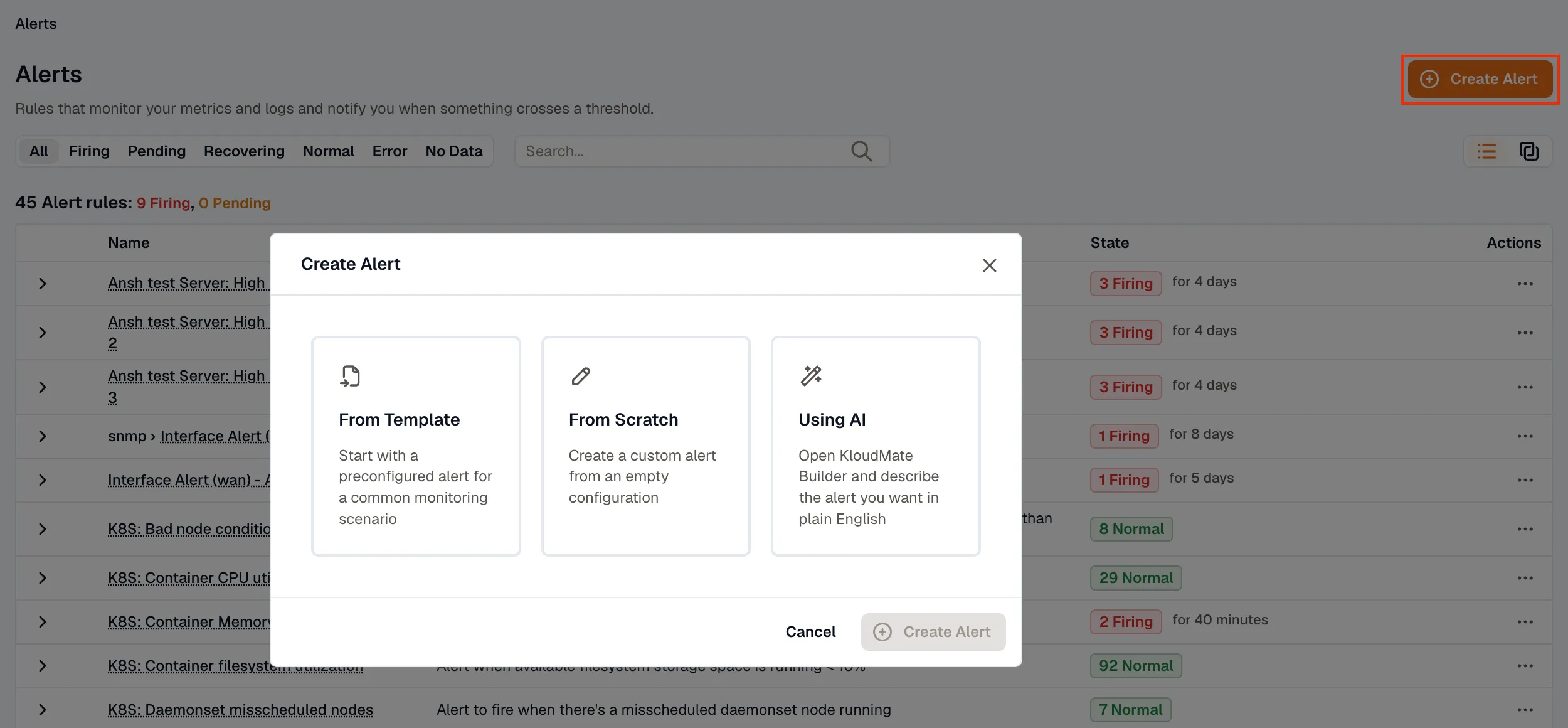 Create Alert dialog