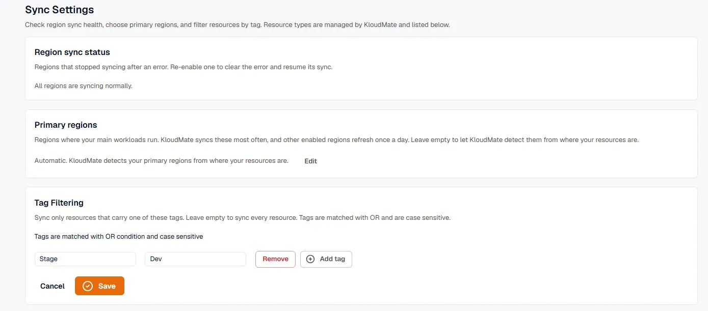 Tags entered under Tag Filtering, ready to save