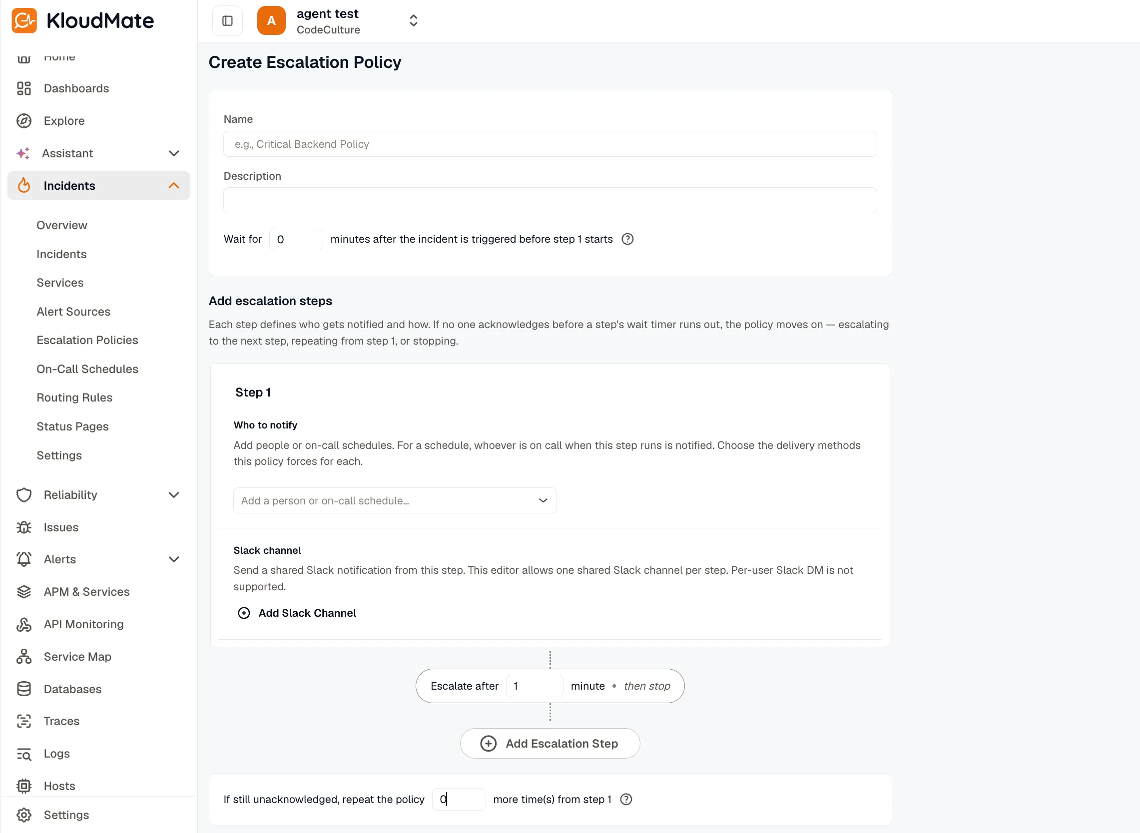 Escalation policy form