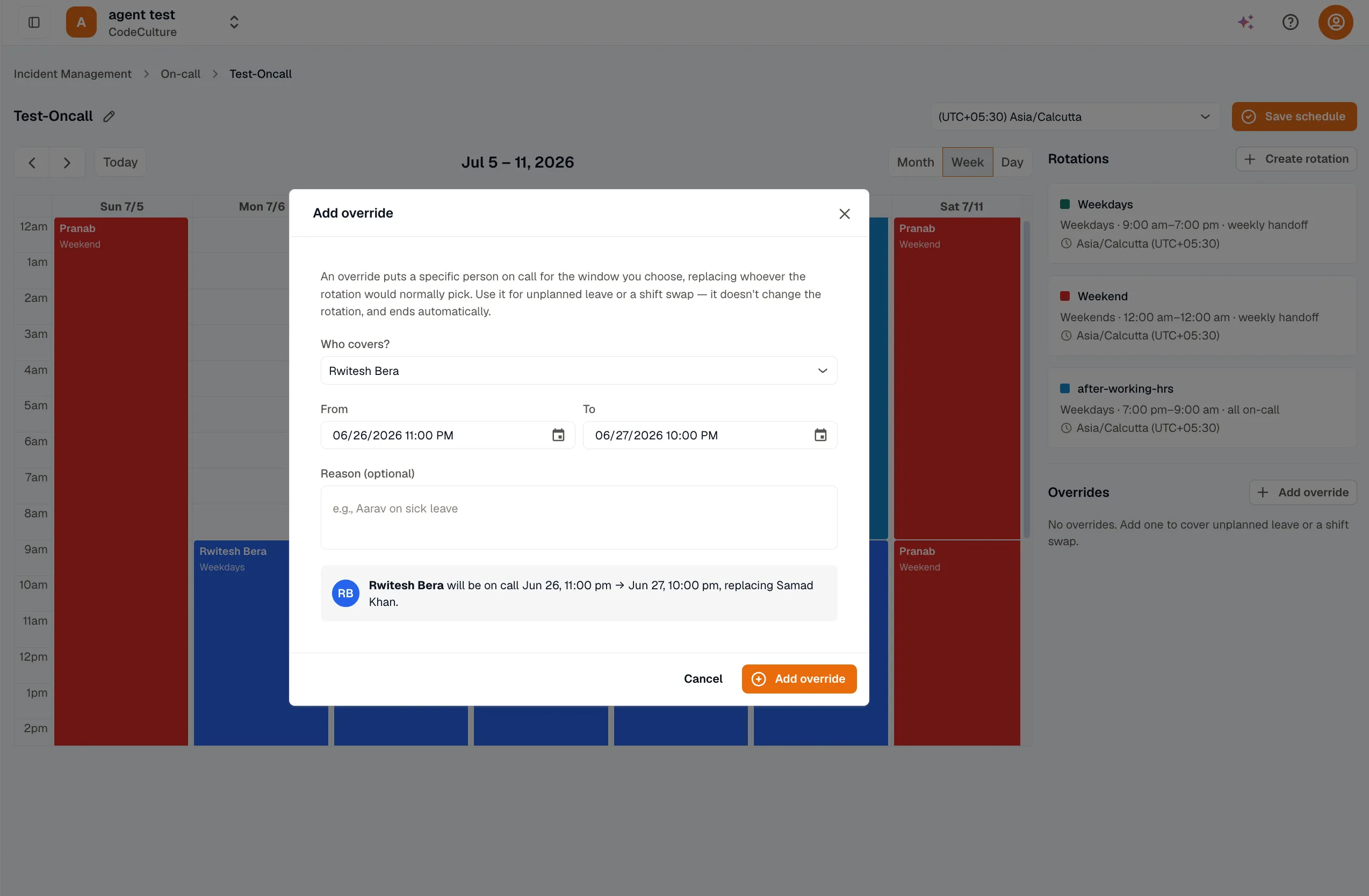 Add override dialog
