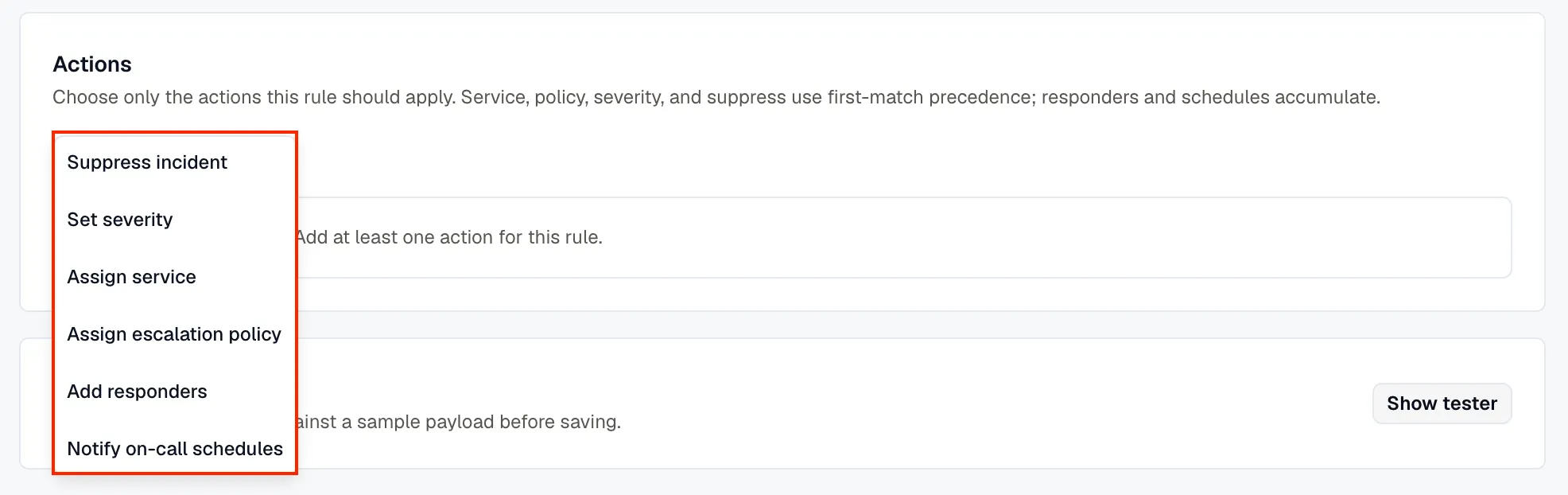 Routing rule action picker