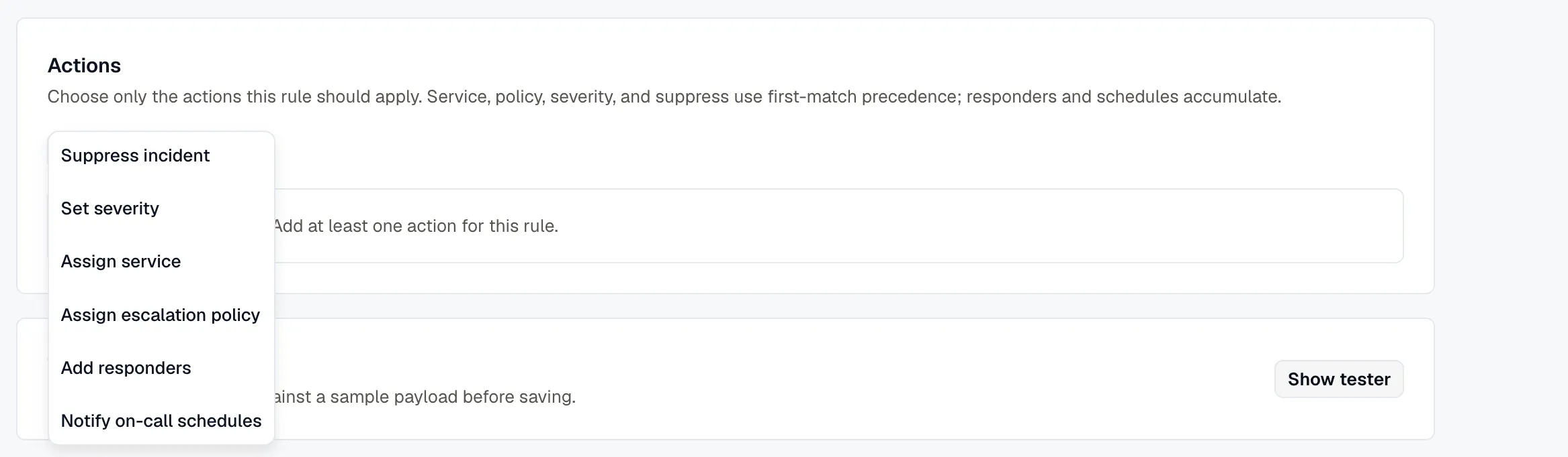 Routing rule action picker