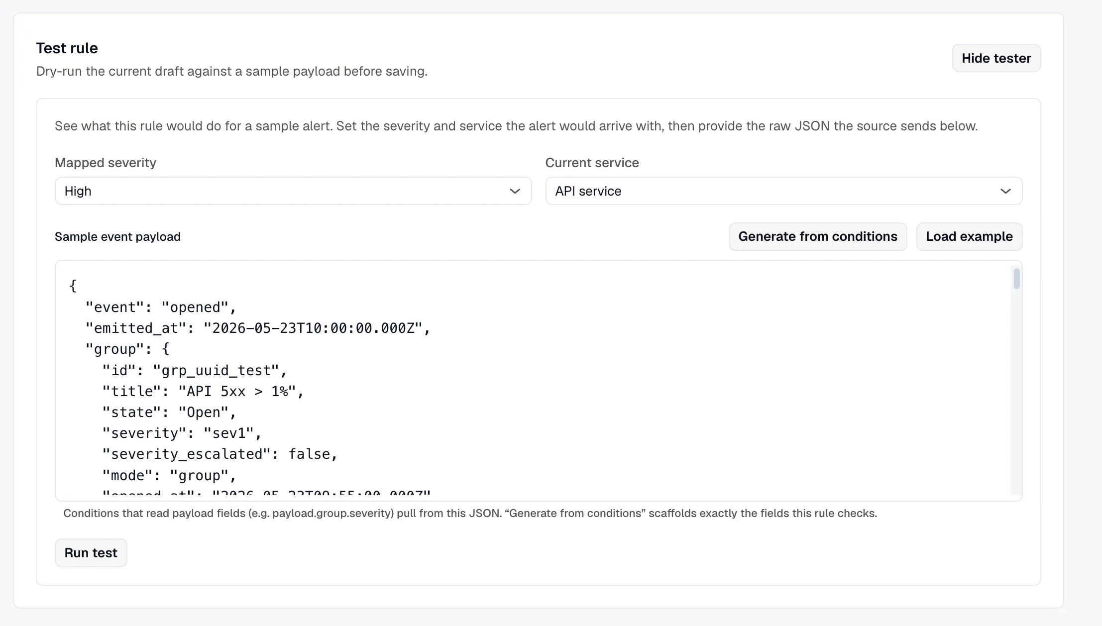 Routing rule tester with a decision result