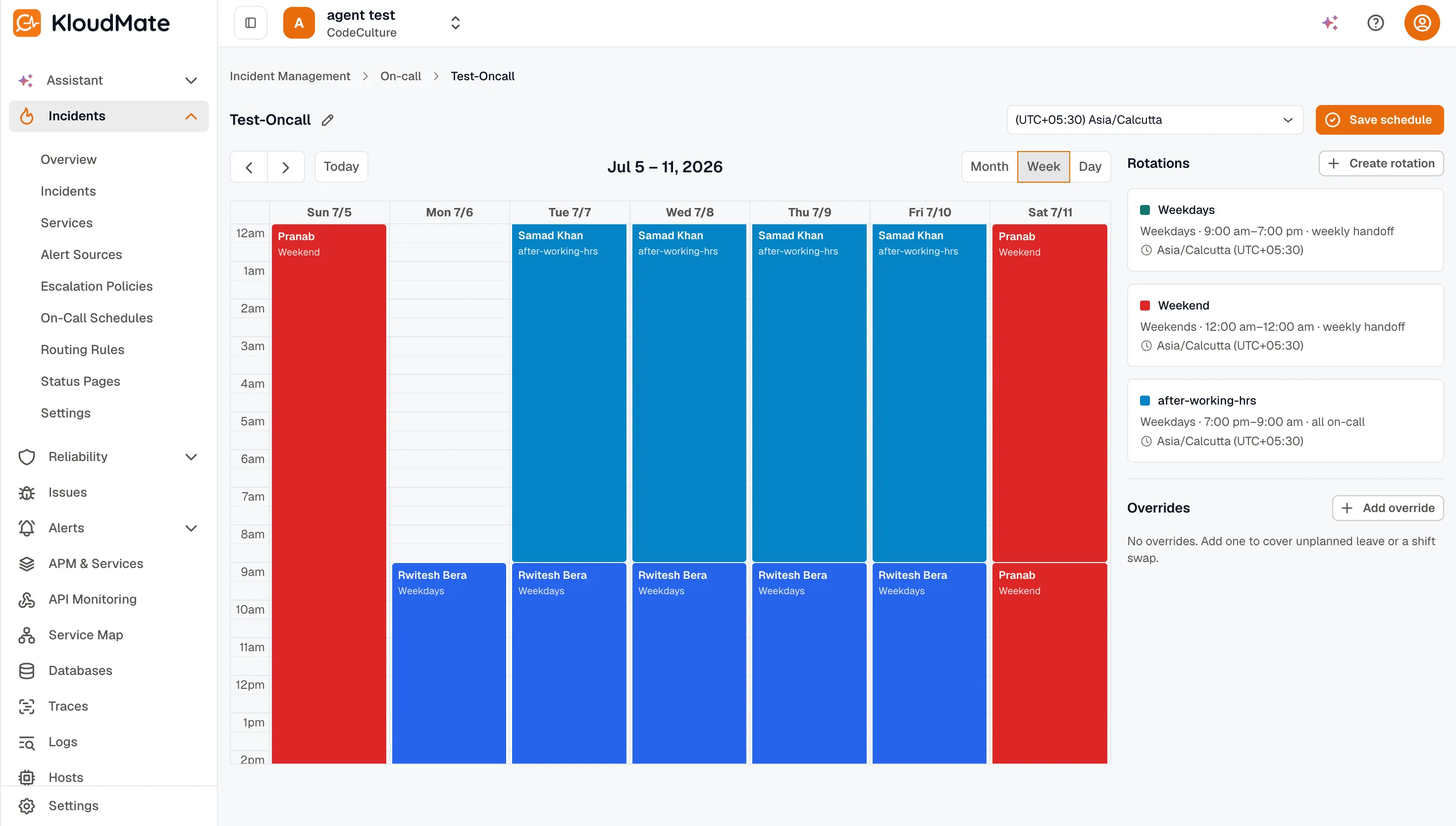On-call schedule calendar editor