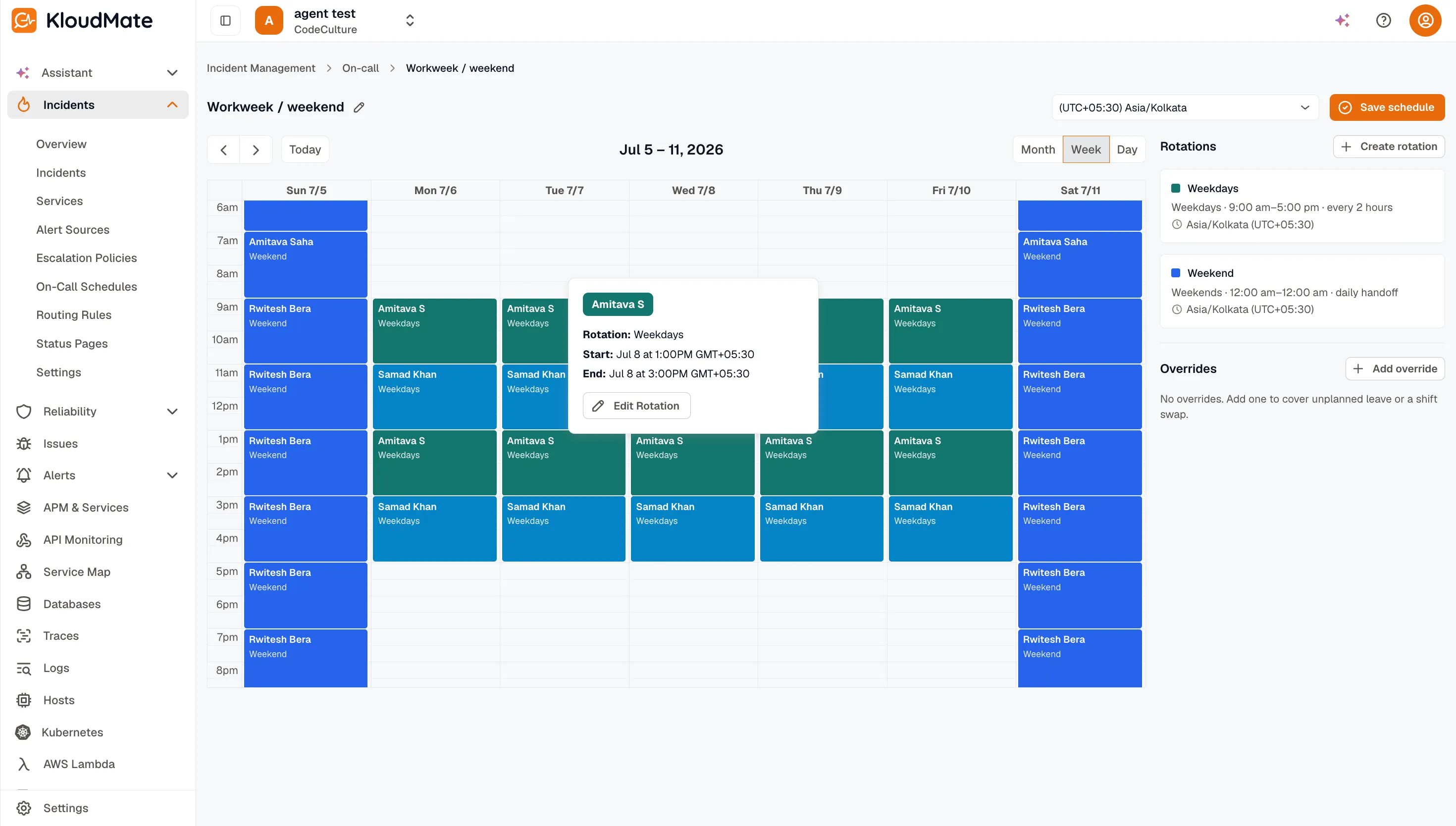 On-call schedule calendar preview