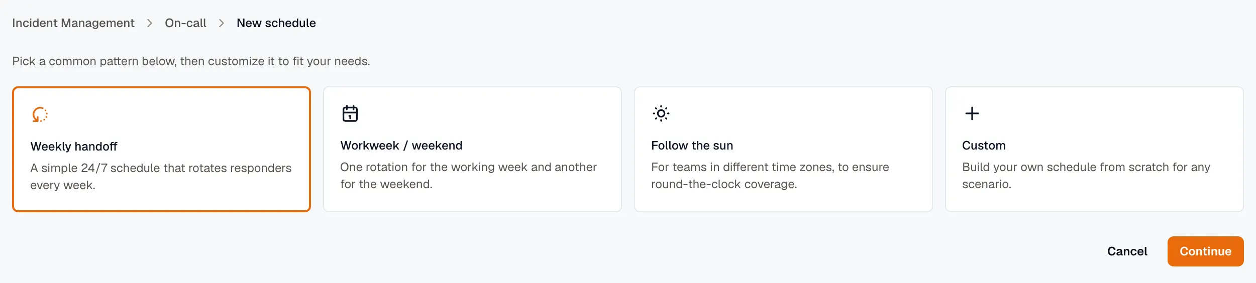 New on-call schedule template picker