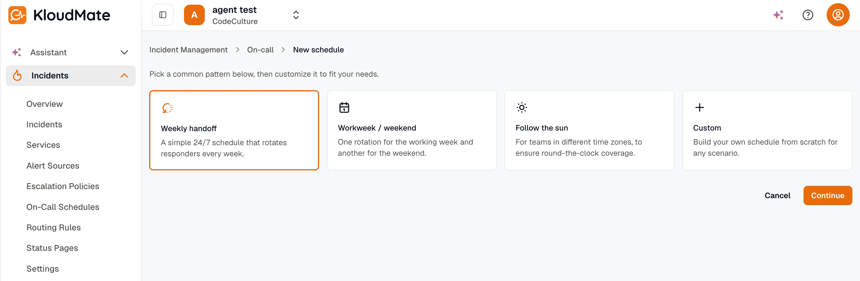 New on-call schedule template picker