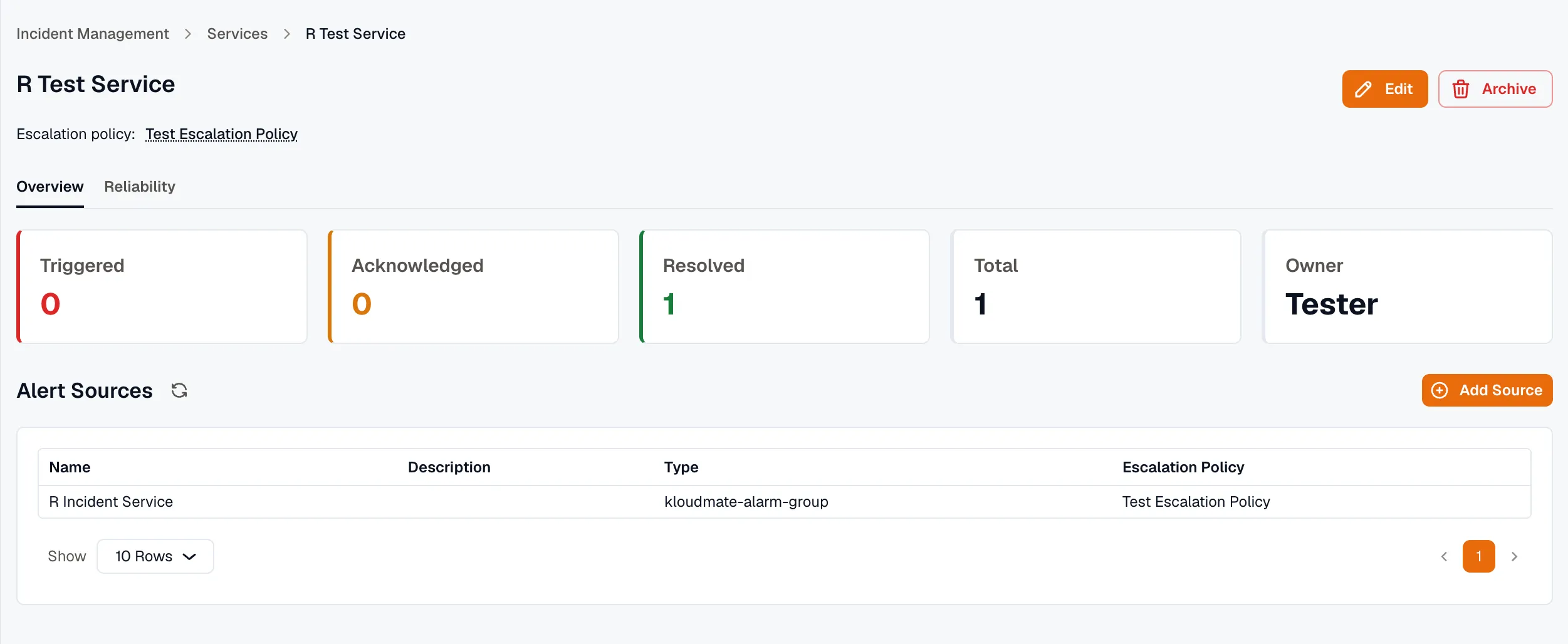 Service detail with alert sources