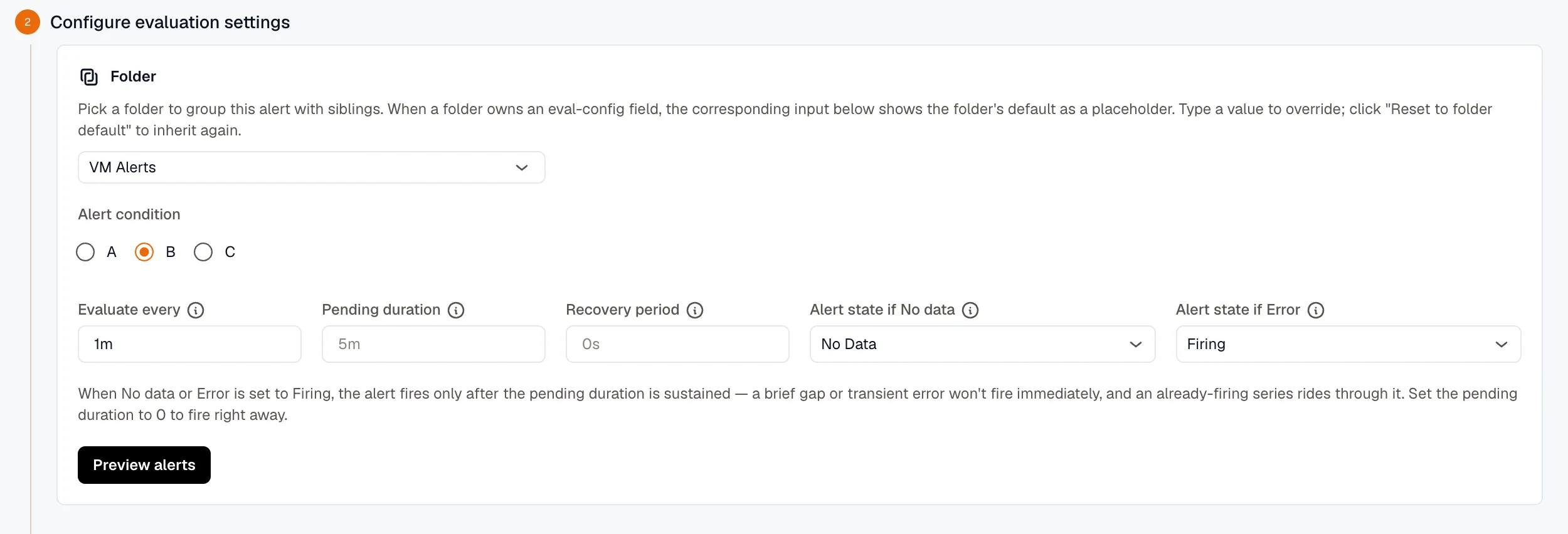 Evaluation settings