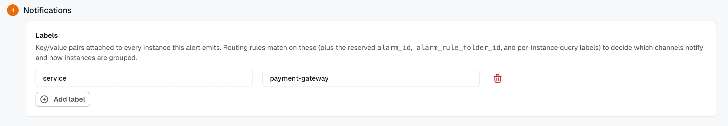 Notifications step with a service label set to payment-gateway