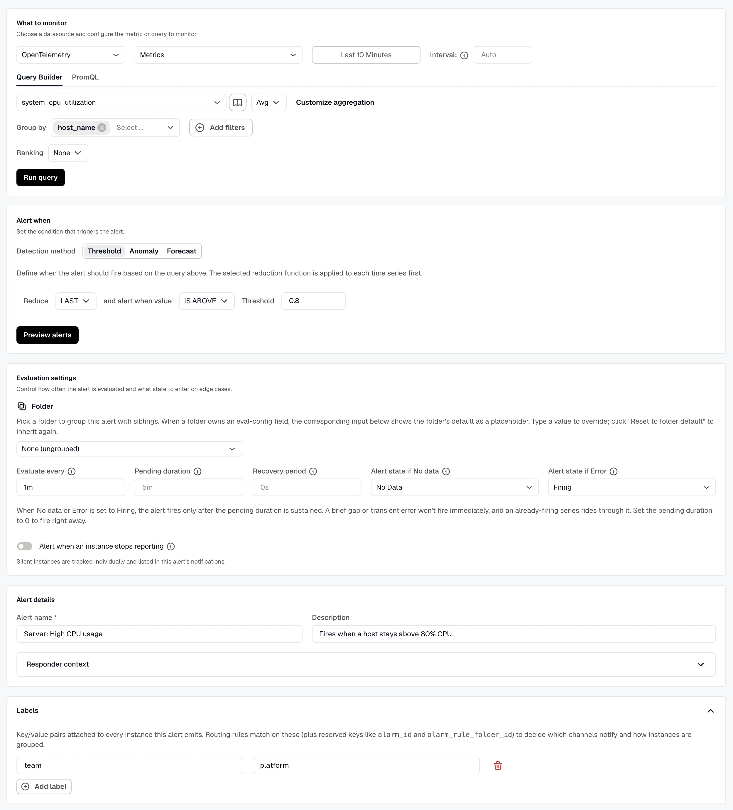 Simple mode alert editor