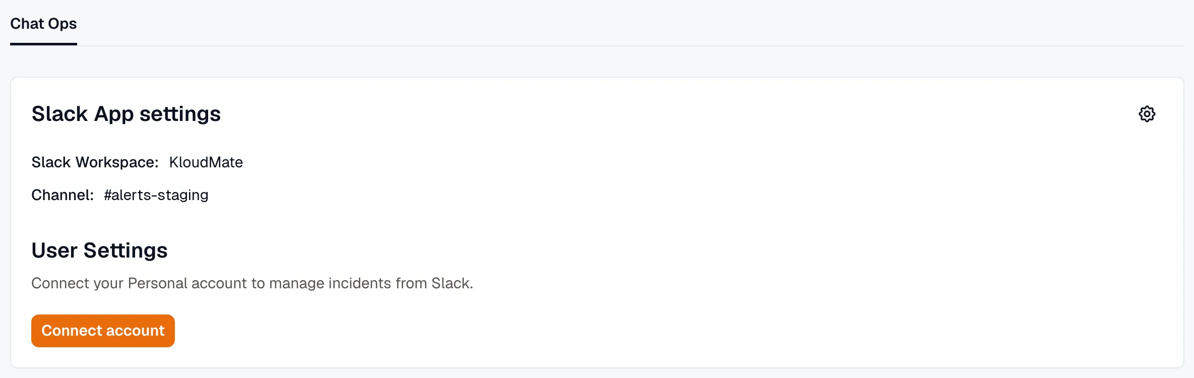 Slack card on the Chat Ops tab in Incidents