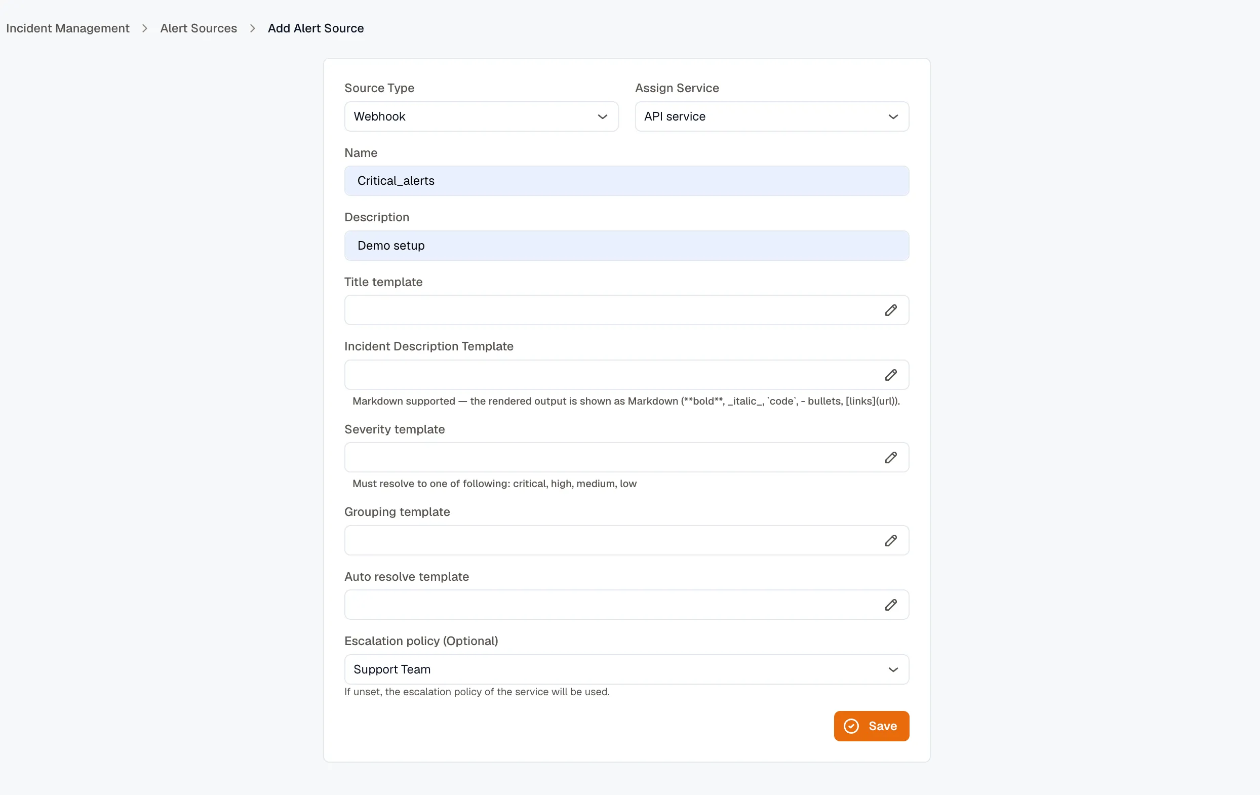 Webhook alert source template fields