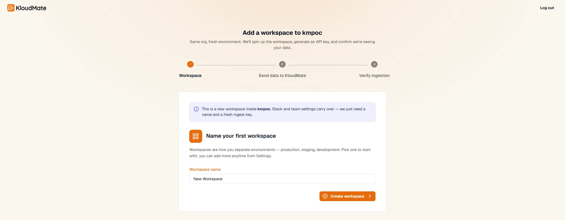 Add a workspace wizard, step 1: naming the new workspace